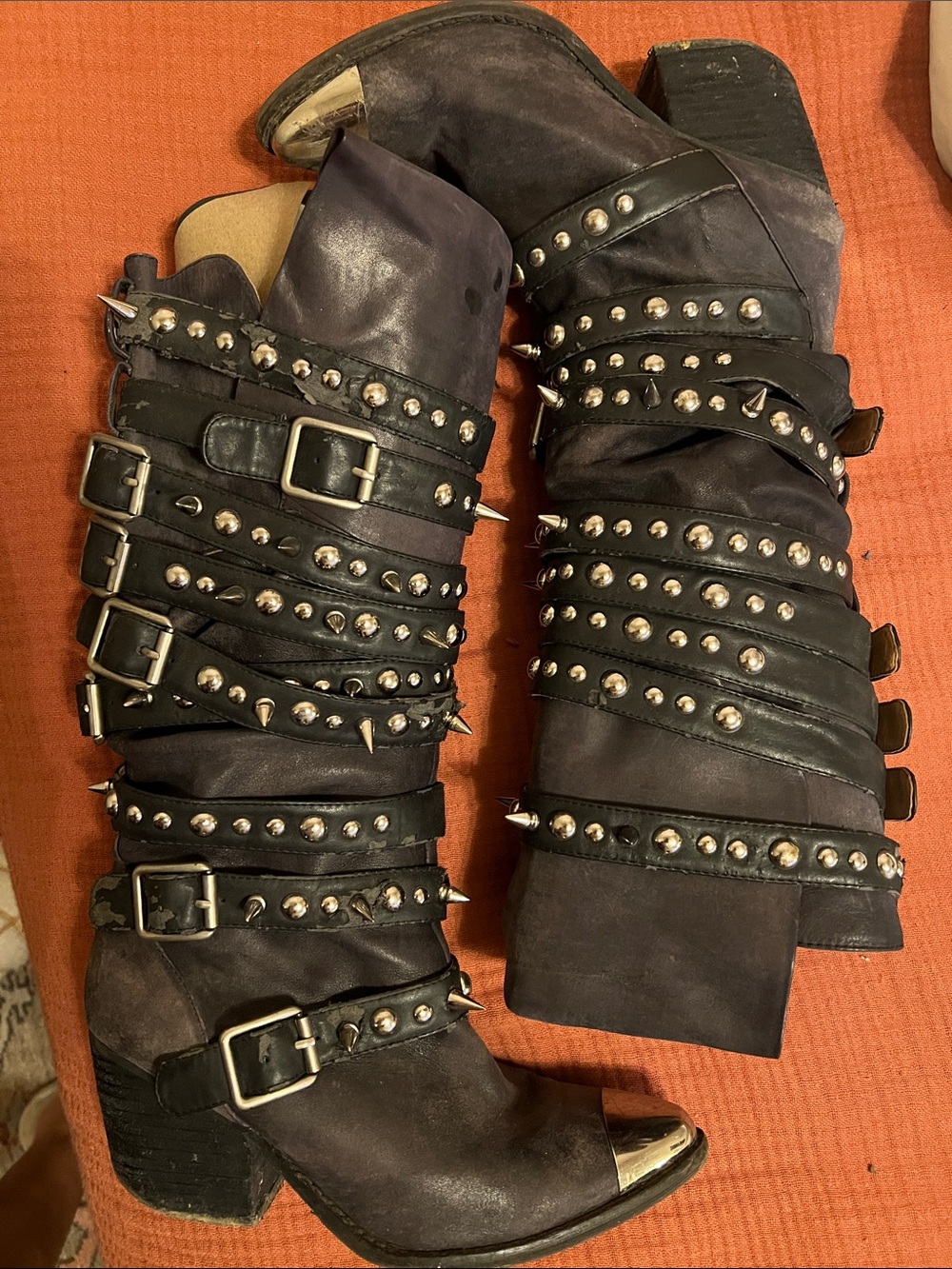 Jeffrey Campbell Black Studded Buckle Mid-Calf Boots with Metallic Toe - Picture 2 of 7